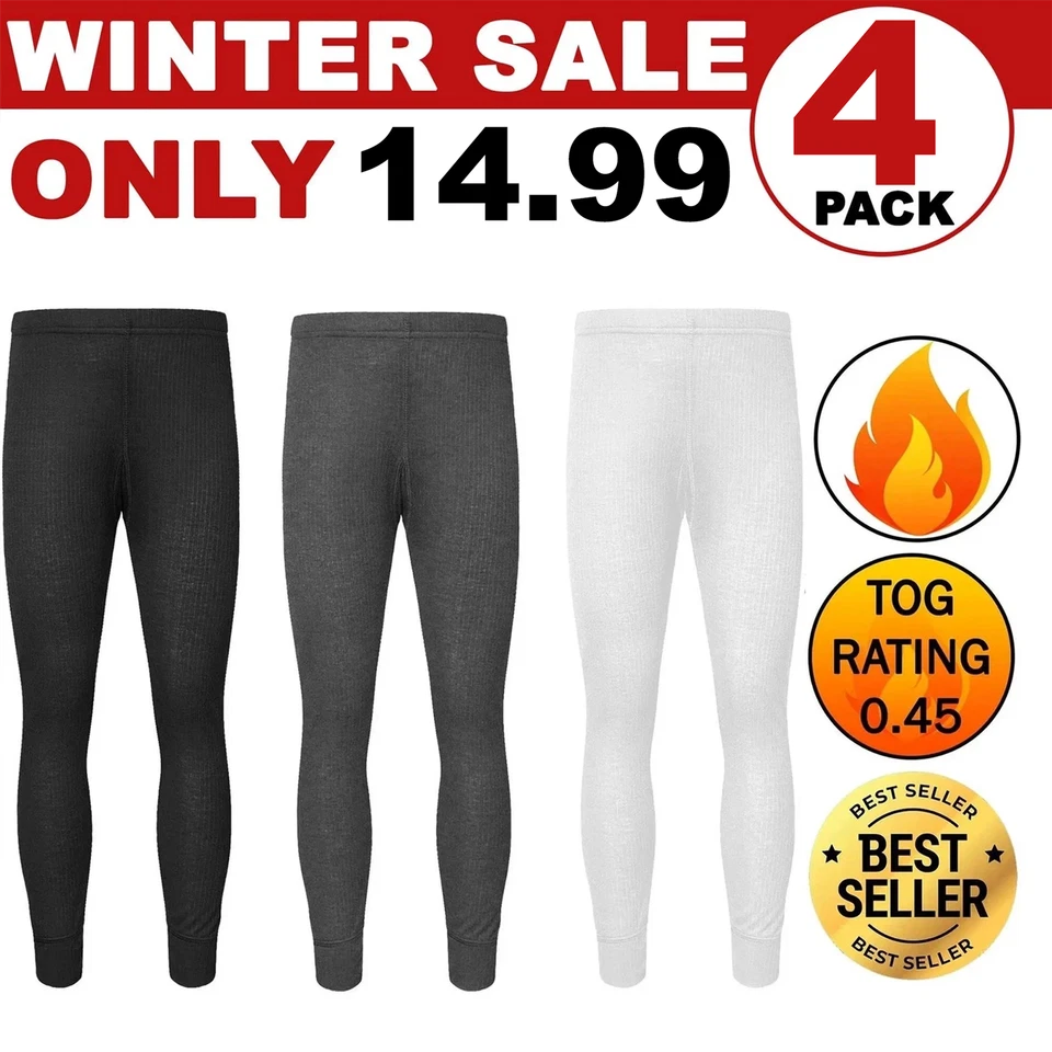KNWER CLOTHING 4 Pack Mens Long Johns Underwear Thermal Base Layer Trouser Warm Bottom Trousers