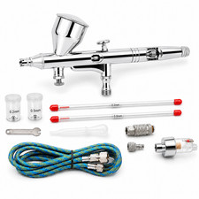 Airbrush Kit Dual Action Gravity Feed 0.2/0.3/0.5mm Nozzles Hose Moisture Filter