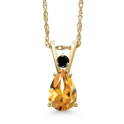 14K Yellow Gold Citrine and Black Diamond Pendant Necklace for Women | 0.87