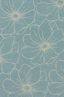 Tapis floral bleu ciel touffeté à la main - tapis botanique moderne pour salon - Photo 1/4