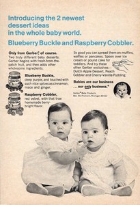 1967 GERBER BABY FOOD AD FREMONT,MICHIGAN/BABIES/BLUEBERRY BUCKLE/RASBERRY