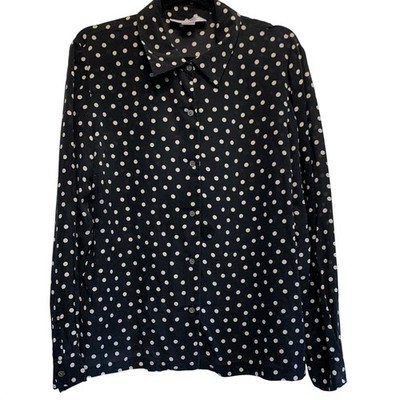 Sutton Studio Silk Polka Dot Blouse XL Black White Button Up Long Sleeve Retro