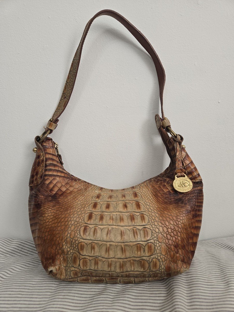 Brahmin Vintage Toasted Almond Melbourne Snakeskin Shoulder Bag Purse  Crocodile