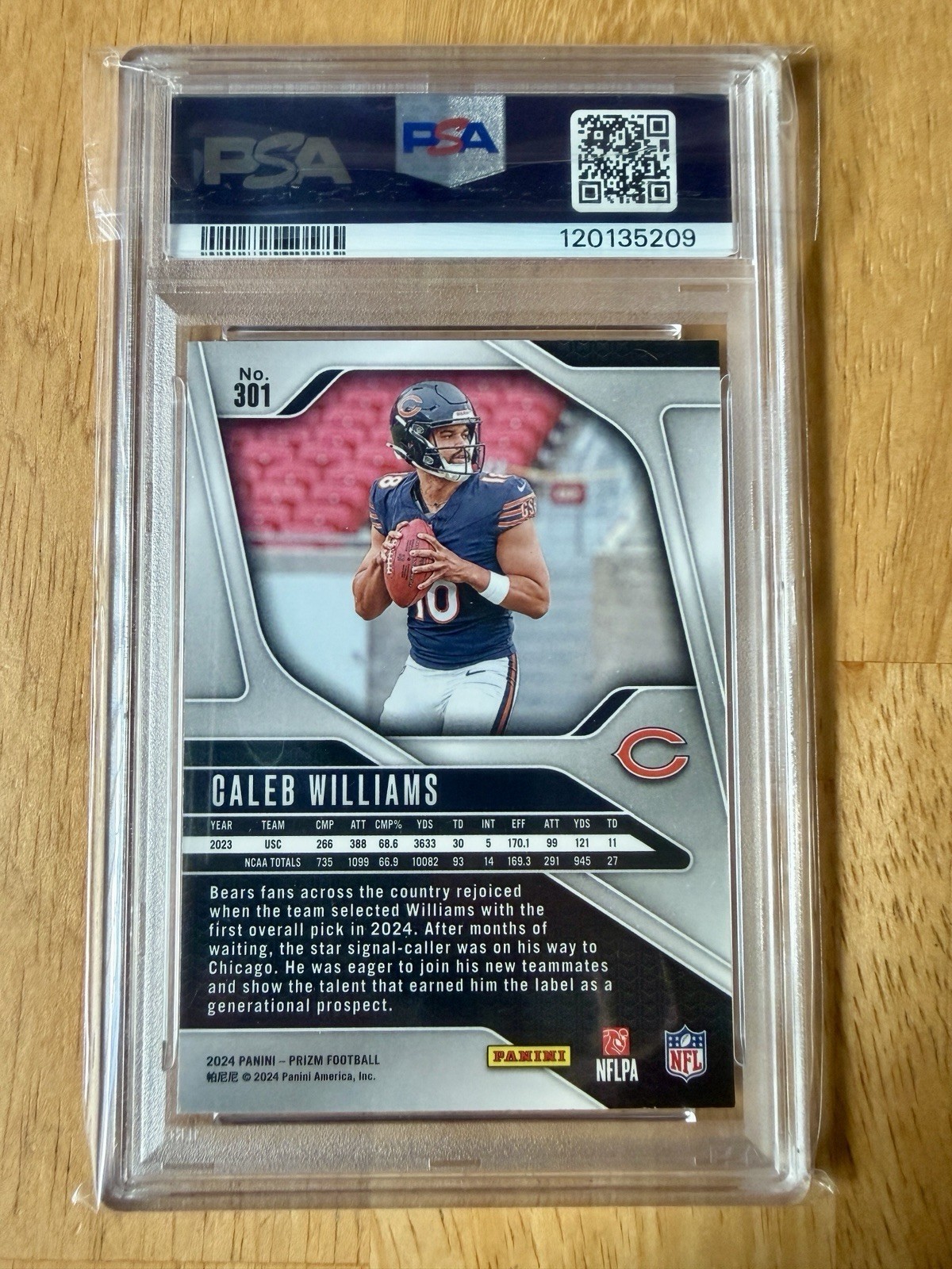 2024 Prizm - Caleb Williams #301 Rookie (RC) PSA 10 GEM MINT view 2