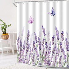 Purple Lavender Butterfly Shower Curtain, 70" W x 70" L Watercolor Floral