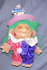 DAM 1986 Troll Doll Clown Outfit Green Hair Happy Birthday Badge Vintage 5  