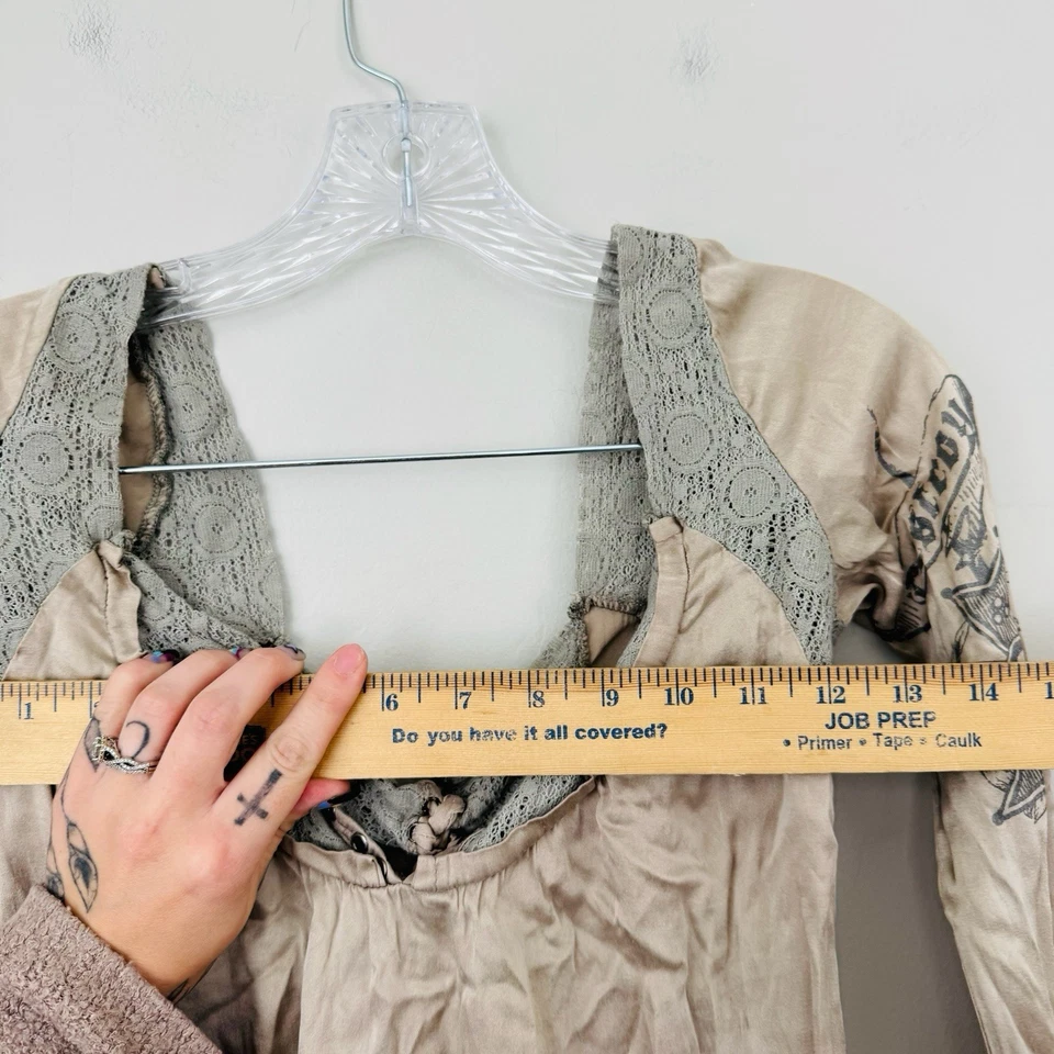 Blusa de manga larga de seda marrón Salvage para mujer talla XS Foto 4 de 4