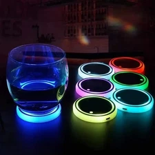 2PCS Universal LED Car Cup Holder Lights 7-Color Interior Decoration