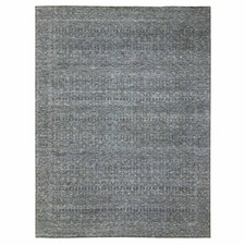9'2"x12'1" Gray Geometric Garden Pattern Agra Hand Knotted Pure Wool Rug R76426