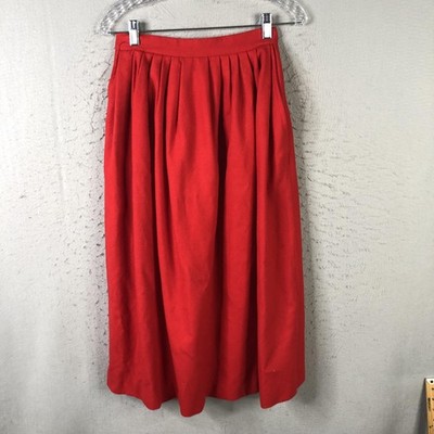 Vintage The Villager Skirt Womens Small Red Wool Blend Pleated