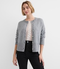 New NWT Loft Ribtrim Cardigan grey medium cozy warm oversized women  s button