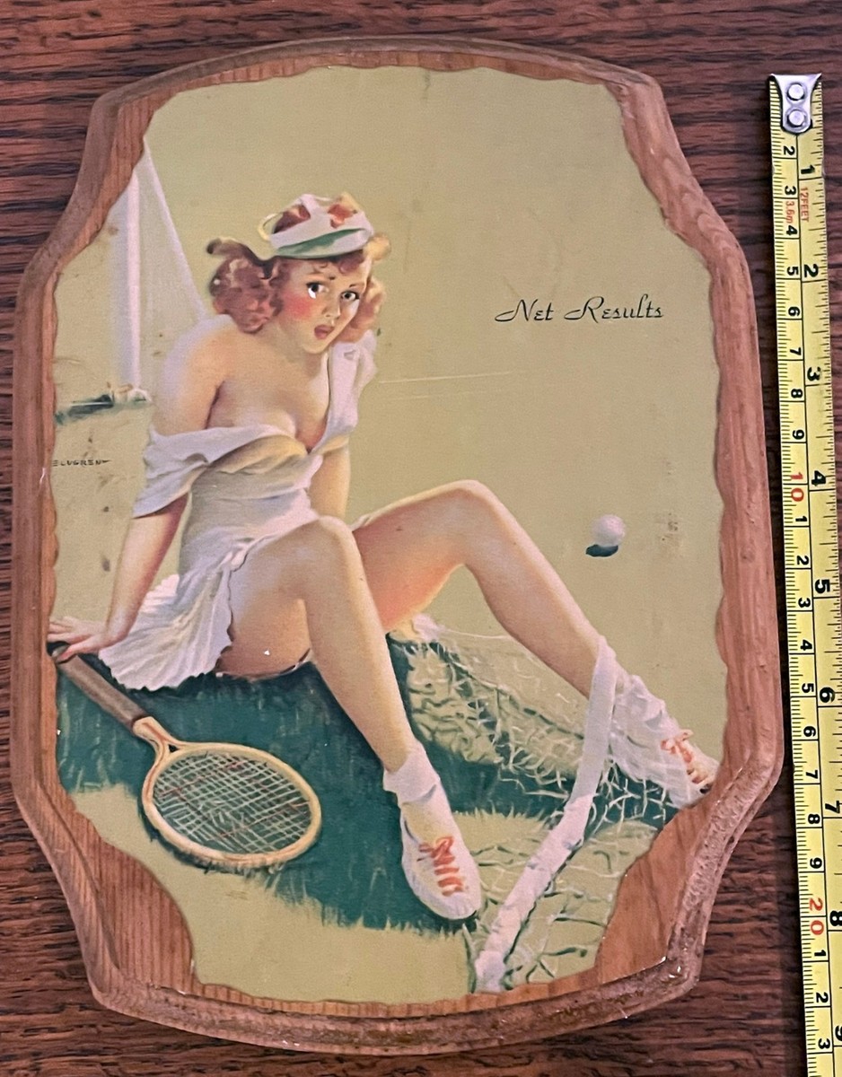 Vintage Gil Elvgren “Net Results” Pin-Up Print Wooden Plaque Wall