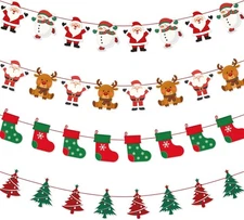 jijAcraft Christmas Banners 4 Pack – Xmas Decorations with Santa, Red, Green 