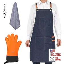 Grilling Apron Set Include 1 BBQ Glove,1 Bottle Opener,1 Towel and 1 Demin 