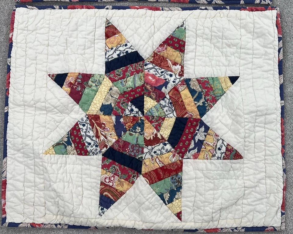 Pottery Barn Pillow Shams Standard Set of 2 Quilted Patchwork Star Floral Soft - Image 2 of 4