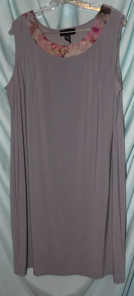 Conjunto de Vestido R&M Richards Gris Floral Cuello Redondo Sin Mangas Midi Talla 18 Foto 4 de 4