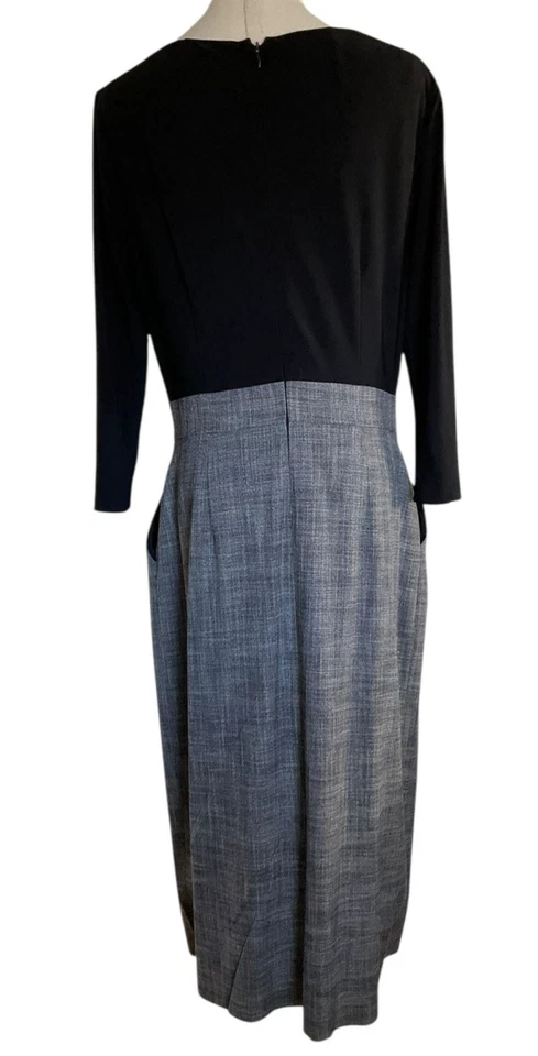 Vestido Tahari Arthur S. Levine para mujer 8 negro gris capucha cuello manga 3/4 funda Foto 2 de 4