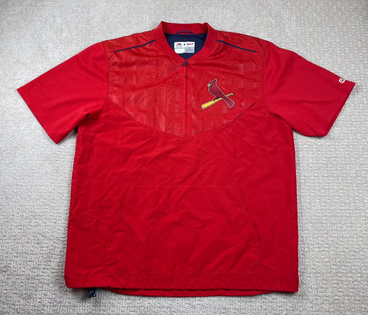 St Louis Cardinals Majestic Jacket Men L Red Cool Base 1/4 Zip Training Pullover