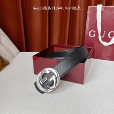 GG Belt Black Embossed Leather Silver Buckle