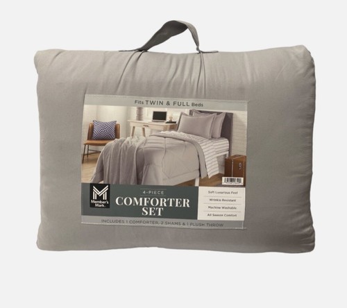 Member’s Mark Microfiber Diamond Quilted Comforter Set, 4pc, Fits Twin/Full - Afbeelding 1 van 6