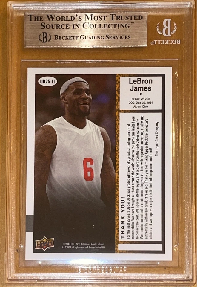 Pop 1!🔥2014 Леброн Джеймс ВЕРХНЯЯ ПАЛУБА 25-я ГОДОВЩИНА ПРОМО ЗОЛОТО BGS 10 НЕТРОНУТАЯ - Изображение 3 из 4
