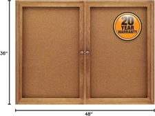 Quartet Enclosed Cork Indoor Bulletin Boards, 3 x 4 Feet, 2 Doors Oak Finish 364