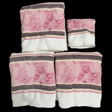 4 Vtg Cambridge Towels (3) Bath (1) Hand Pink Black White Design Made in Canada