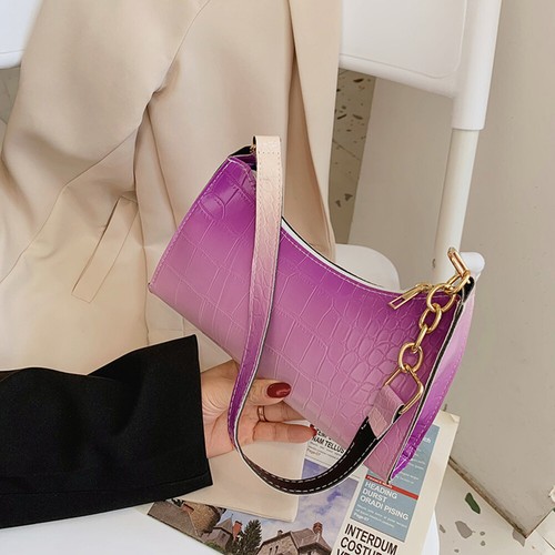 Retro Women Gradient Alligator Pattern Underarm Bag Chain Handbags (Purple) - Picture 7 of 7