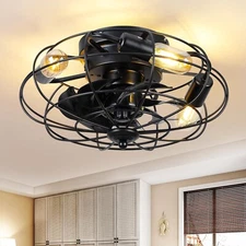 15" Black Bladeless Ceiling Fan with Light, Remote Control, Timer, Indoor, Be...
