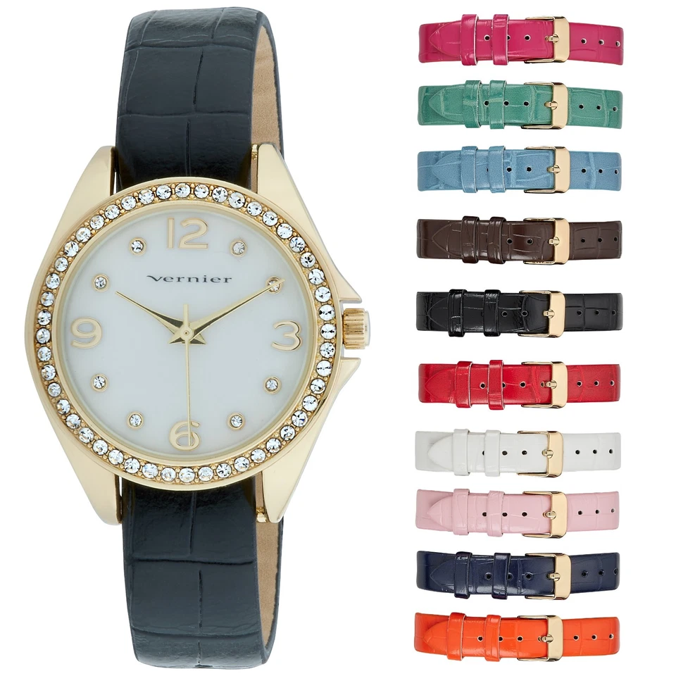 Vernier Women's Crystal Bezel Round Watch 10 Vegan Strap Watch - Image 4 of 4