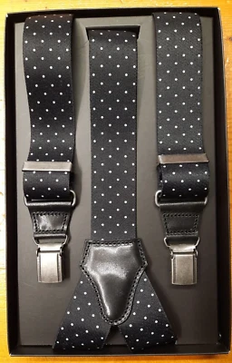 Petit bretelles imprimées pois noir/blanc 36 mm avec cuir - 100 % Made in Italy - Photo 1/4