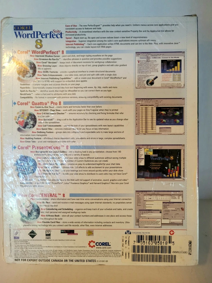 CD-ROM de actualización Word Perfect Suite 8 de colección Windows 95 NT software sellado nuevo Foto 3 de 4
