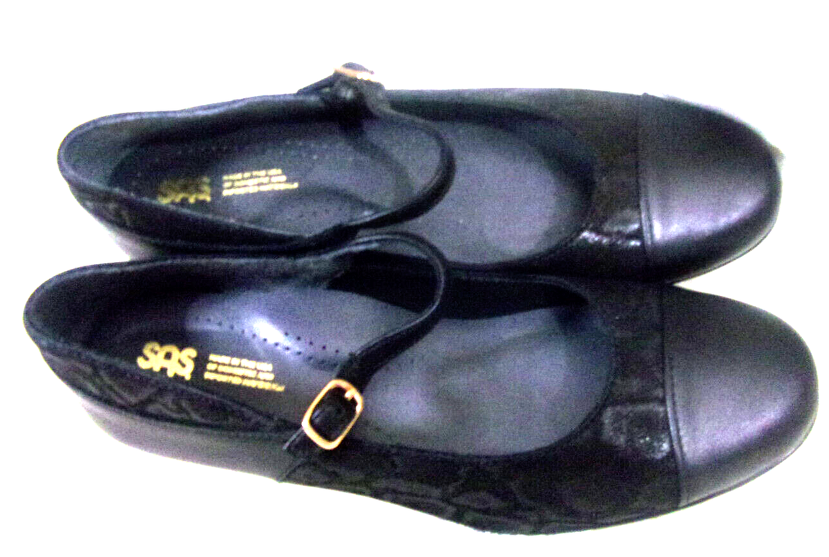 SAS Women's Black Leather Isabel Mary Jane Comfort Heels Shoes Cap