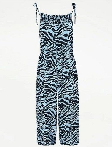 BLUE ZEBRA PRINT CROPPED JUMPSUIT 