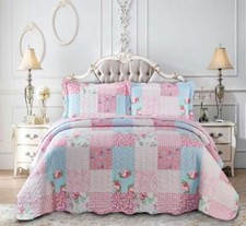 3 Piece Quilted Patchwork Bedspread Throw Bedding Set Single Double King SK