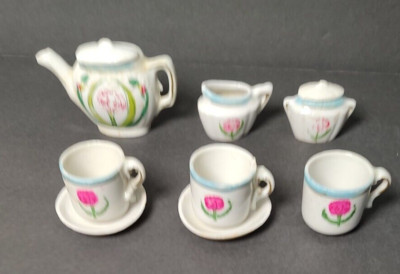 Vintage Children's Ceramic Tea set 10 pc. Floral design Unbranded