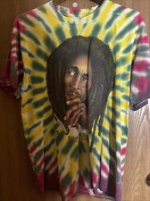Vintage Y2K Bob Marley T Shirt Tie Dye L Reggae Lion Not Fade Away
