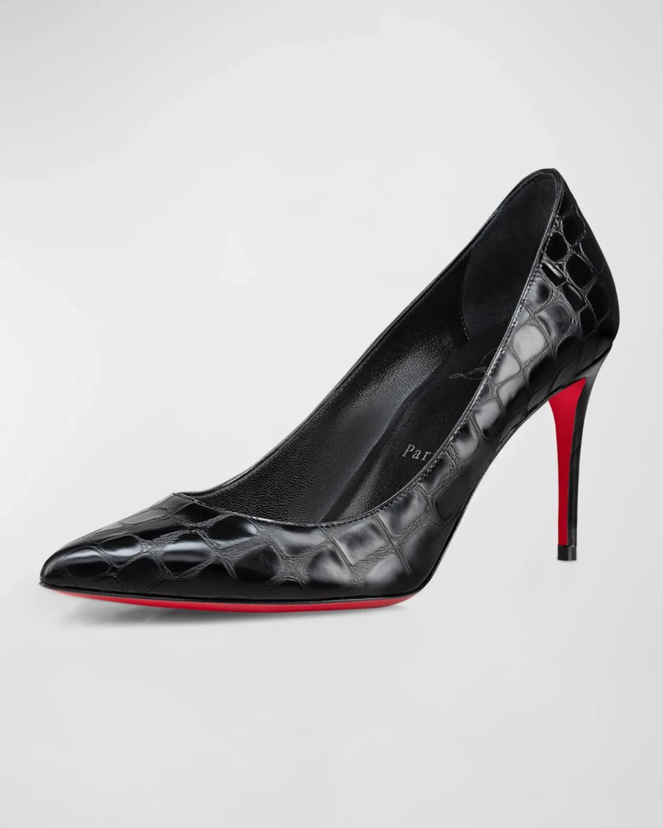 Christian Louboutin Z1461 Black Kate 85 Croco Red Sole Classic