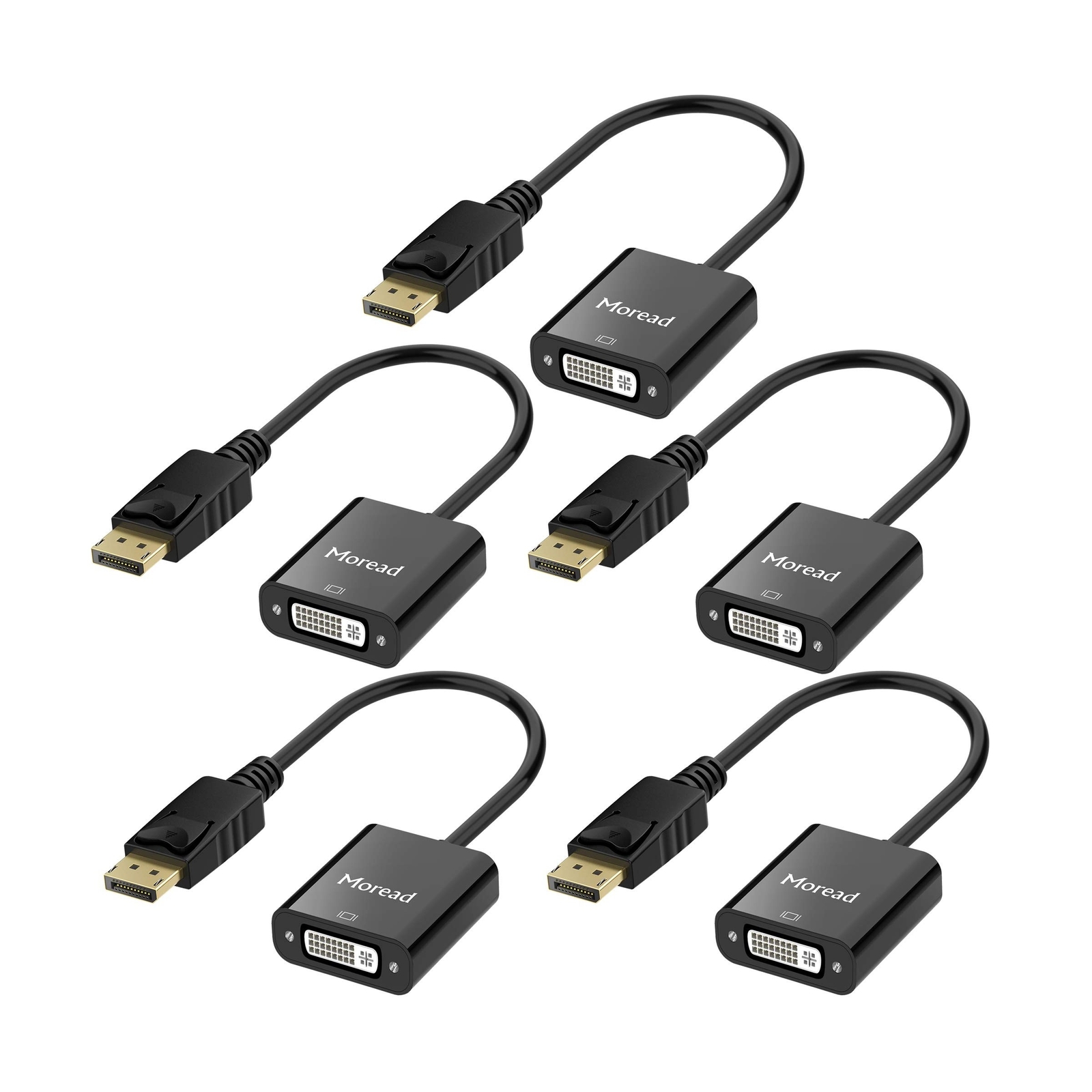 Moread DisplayPort (DP) to DVI Adapter, 5 Pack, Gold-Plated Display Port to D...