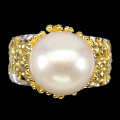925 Sterling Silber Ring Weiße Perle 12,5Mm Edelstein Schmuck Größe 8