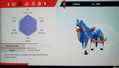 Pokemon Sword and Shield Legendary Zacian  6IV level 100 Rusted Sword