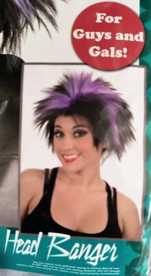 Charades Head Banger Black And Purple Short Straight Unisex Wig One Size