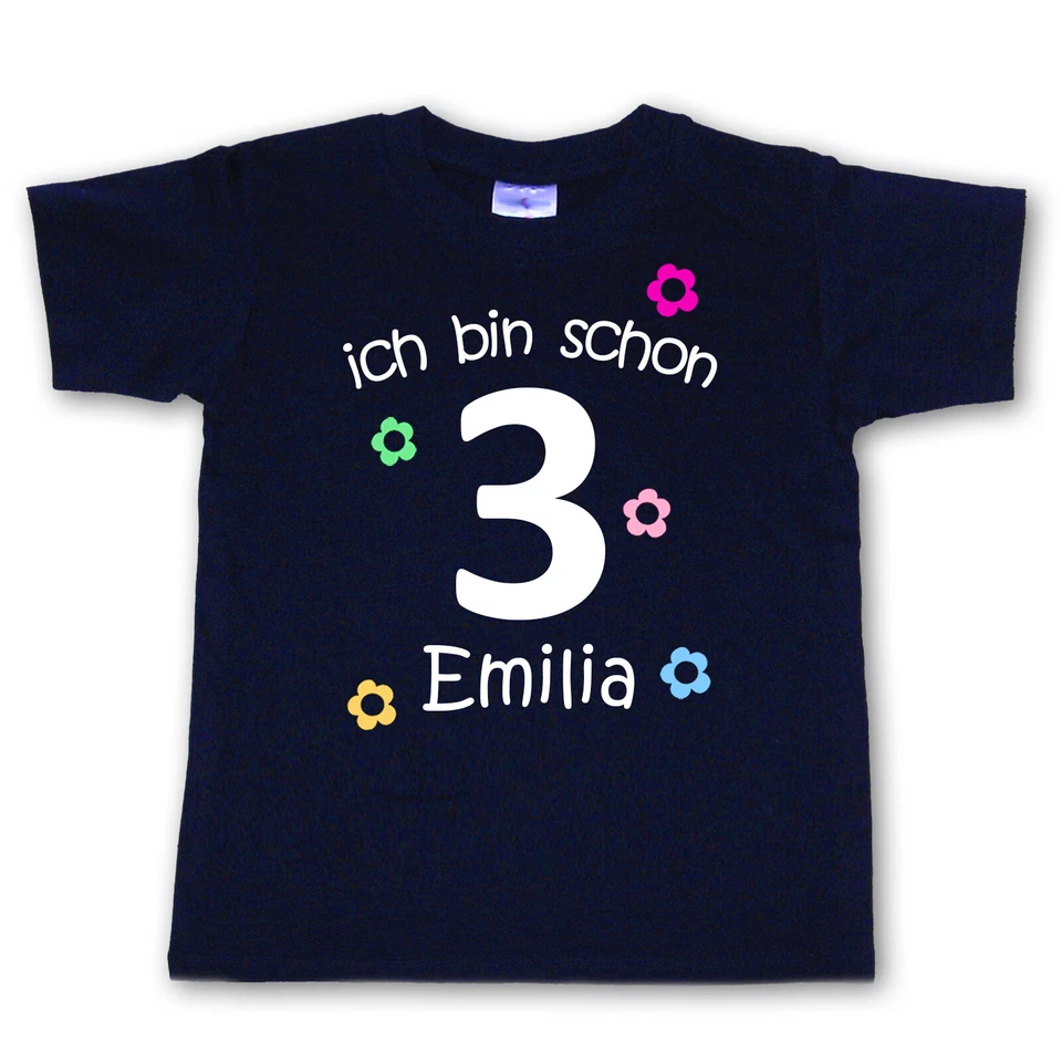 Geburtstag T Shirt ich bin schon 3 mit Wunschnamen WAHL Motiv Größe Farbe NEU