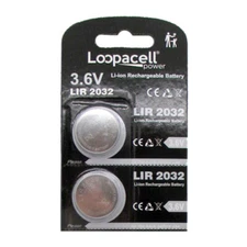2 x Loopacell LIR2032 2032 Li-ion Lithium Rechargeable 3.6V Coin Cell Batteries
