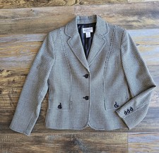 Vintage Pendleton 100 Wool Houndstooth Blazer 2-Button Black White Women's 4