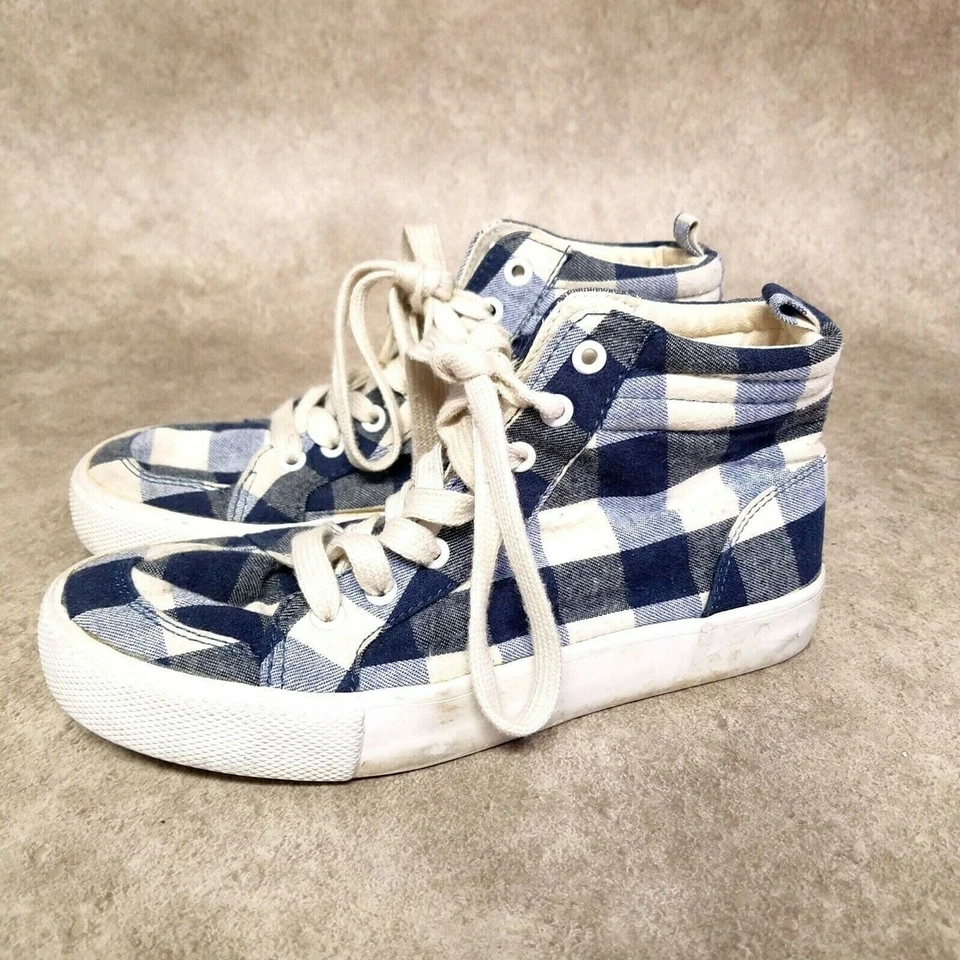 Old Navy Big Boys V/305979 Size 2 Blue White Textile Plaid High Top Sneakers - Image 3 of 4