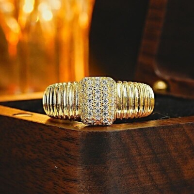 Round Cut Simulated Diamond Fancy Engagement Band Ring In 14k Yellow Gold Plated