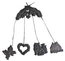 Carson "Welcome Friends" Windchimes 1992 Cat Butterfly Home Heart Pewter Vintage