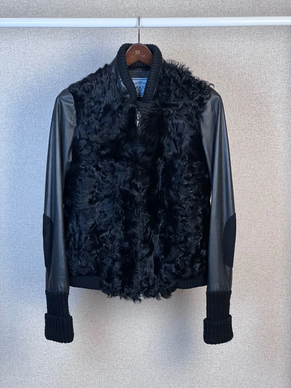 Giacca autentica donna Prada shearling in pelle nera taglia 40