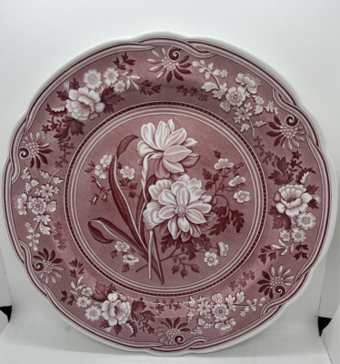 Spode Red/Cranberry Georgian Series Botanical Archive Collection Dinner Plate